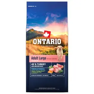 Preț mic Hrană Ontario Large Weight Control Curcan & Orez Brun 12kg