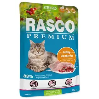 Reducere de preț Husa Rasco Premium Curcan sterilizat cu merisor 85g