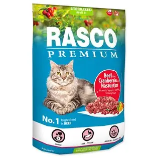 Hrăniți Rasco Premium Carne de vită sterilizată cu merișor și capucin 0,4 kg Reducere extra