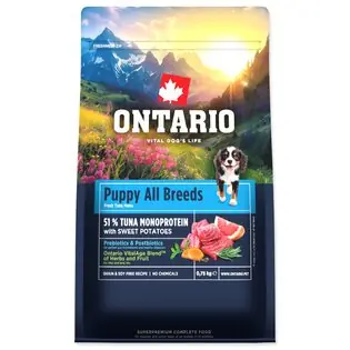 Hrană Ontario Puppy & Junior All Breeds Monoprotein Turkey & Sweet Potatoes 0,75kg Plată sigură