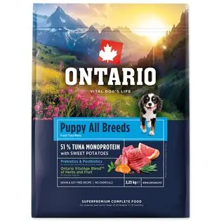 Preferatul clienților Hrană Ontario Puppy All Breeds Monoprotein Ton & Cartofi Dulci 2,25kg