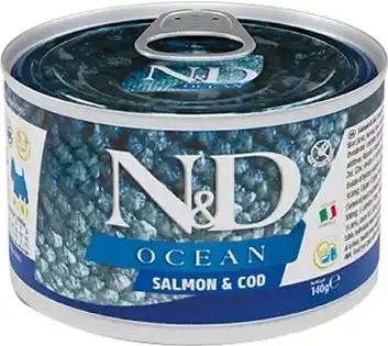 CONSERVĂ N&D CÂINE OCEAN SALMON & CODFISH 140g Ofertă