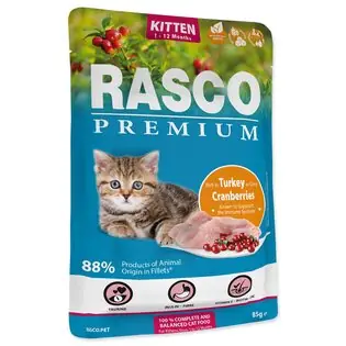 Doar azi Husa Rasco Premium Kitten curcan cu merisor 85g