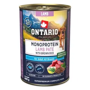 Conservă Ontario Adult monoprotein pate de miel cu orez brun 400g Cumpărături sigure