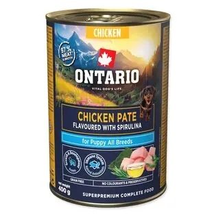 Conservă Ontario Puppy pate de pui cu aromă de spirulină 400g Lichidare de stoc