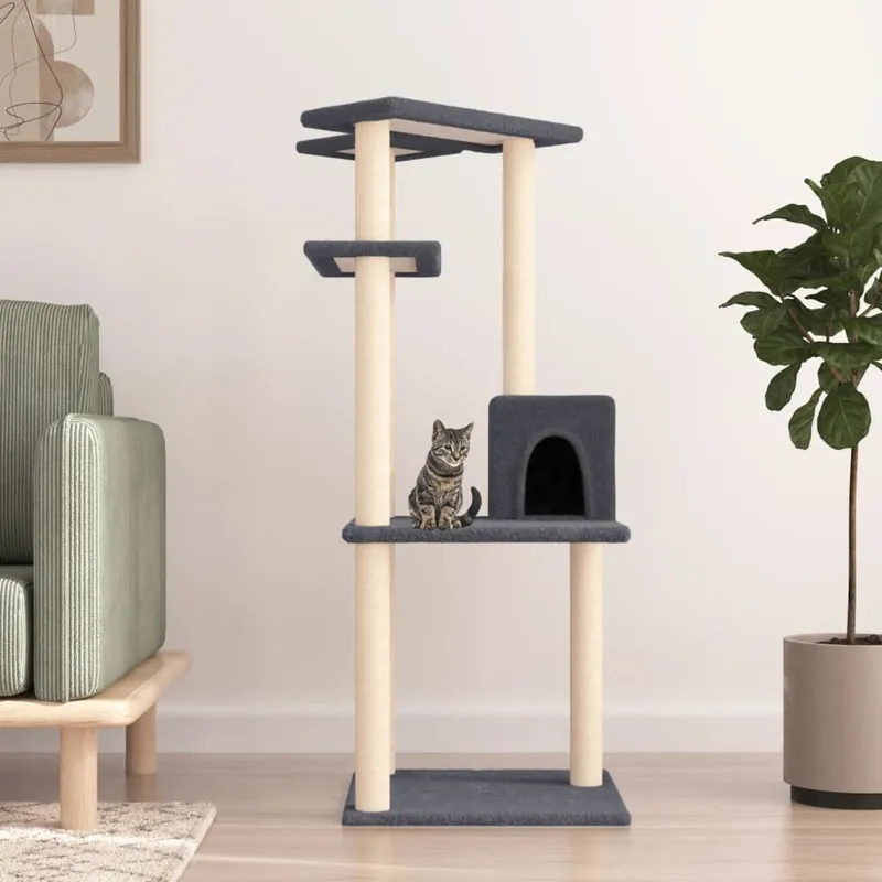 Gossi ansamblu pisici cu stalpi din funie sisal, gri inchis, 123 cm Ofertă