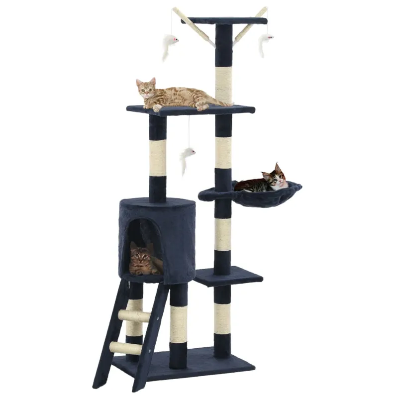 Cumpărături sigure Gossi ansamblu pisici stalpi din funie sisal, 138 cm, albastru inchis