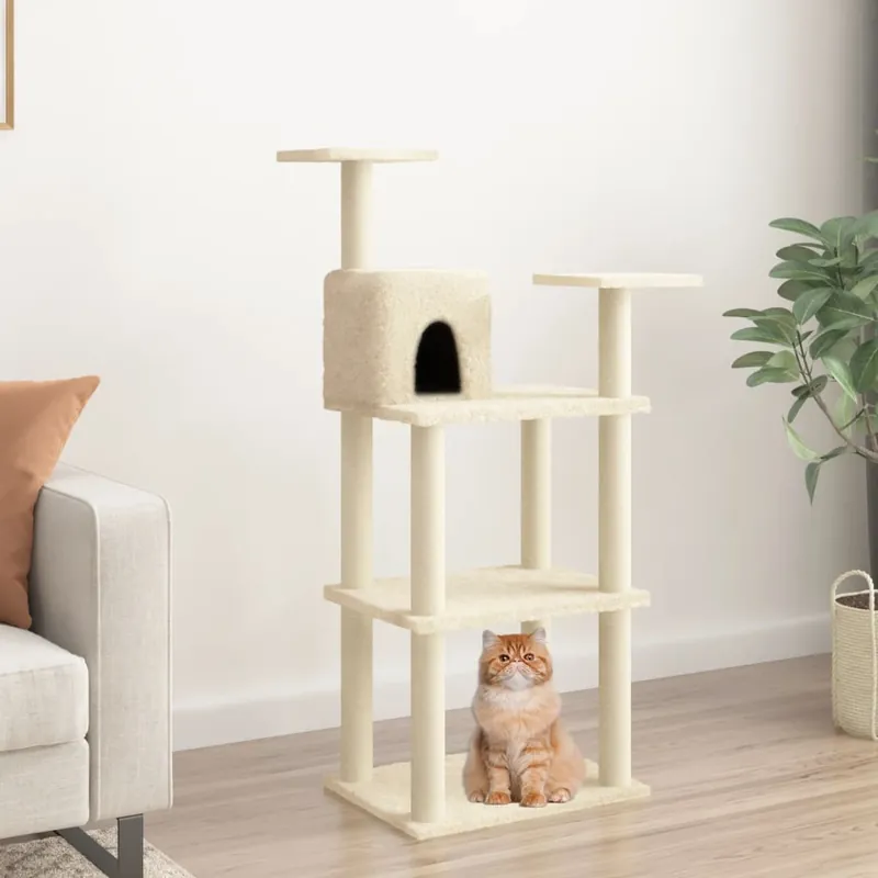 Comandă acum Gossi ansamblu pisici cu stalpi din funie de sisal, crem, 118,5 cm