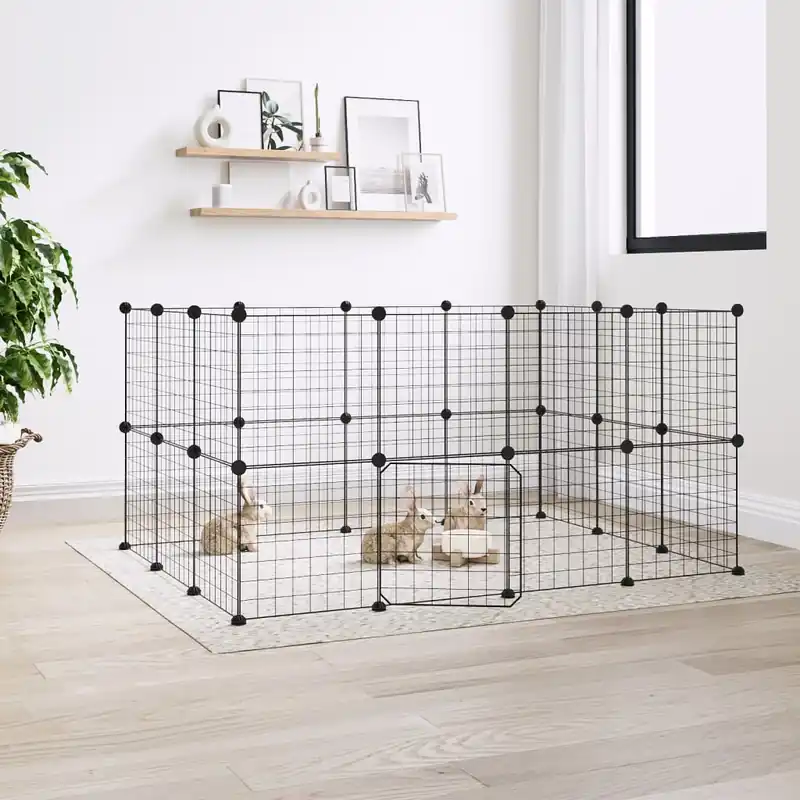 Gossi cusca animale de companie cu usa 28 panouri negru 35x35 cm otel Reducere de preț