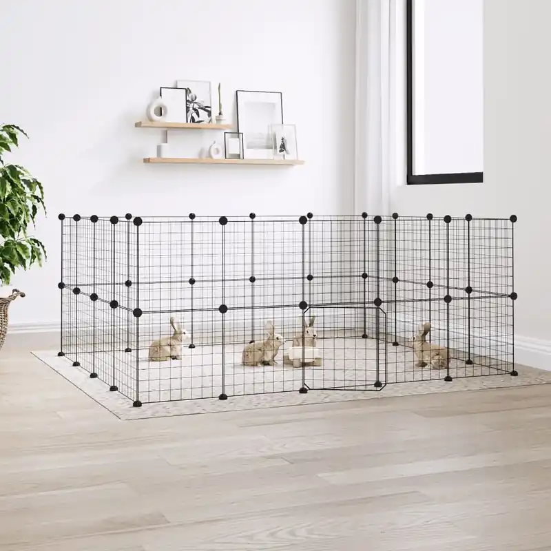 Gossi cusca animale de companie cu usa 36 panouri negru 35x35 cm otel Disponibil imediat