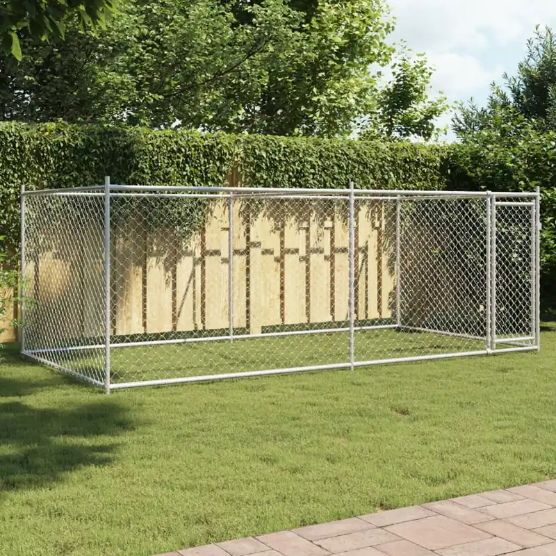 Gossi cusca pentru caini cu usa, gri, 4x2x1,5 m, otel galvanizat Discount