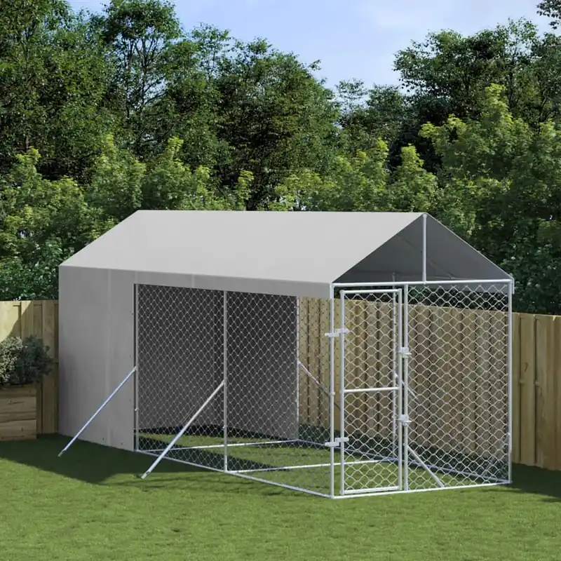 Discount Gossi padoc de exterior cu acoperis argintiu 2x6x2,5m otel galvanizat