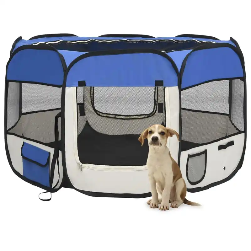 Ultima șansă Gossi tarc joaca pliabil caini cu sac de transport albastru 110x110x58 cm