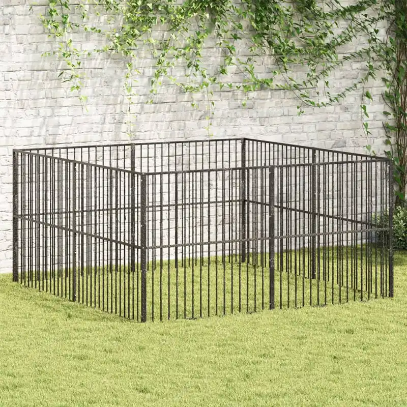 Livrare expres Gossi tarc pentru caini cu 8 panouri, negru, otel galvanizat