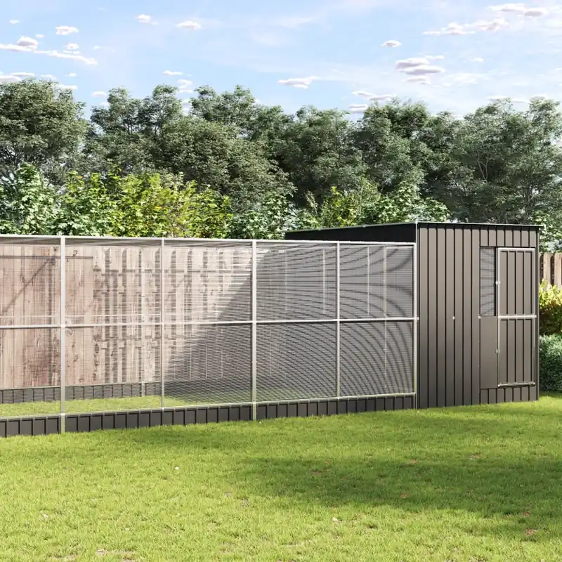 Gossi voliera de pasari cu extensie, argintiu, 1118x303x216 cm, otel Reduceri