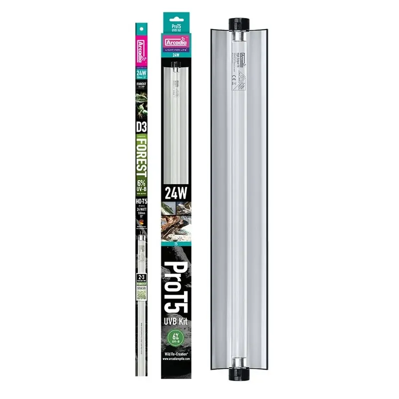 Bestseller Kit lampa si neon UVB pentru iluminare terariu, Arcadia PRO T5 UVB Kit 6% 24W