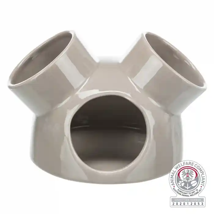 (-25%) Casuta Ceramica Pentru Rozatoare, Cu 3 Intrari, 16x12 cm, Gri, 61364 Promoție