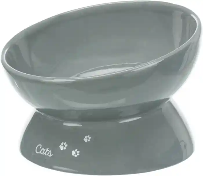 Castron Ceramic Pentru Pisici, XXL, Ridicat, Forma Ergonomica, 0.35 l/17 cm, Gri, 24805 Ofertă limitată