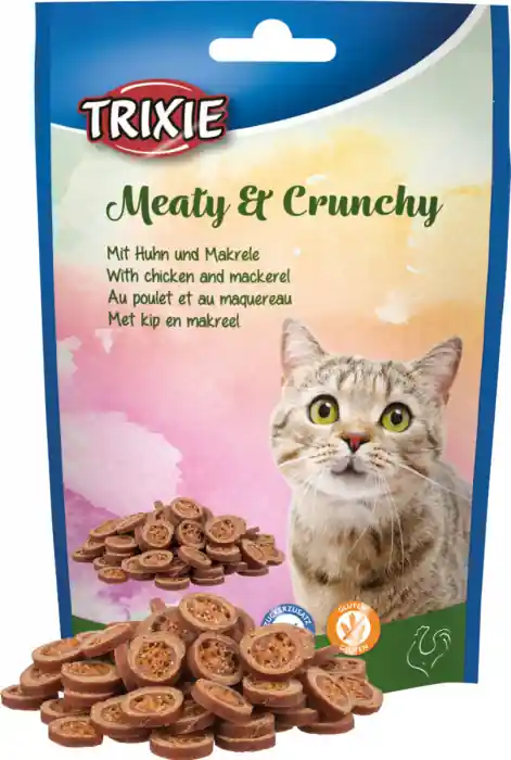 (-22%) Recompense Pentru Pisici, Meaty & Crunchy Cu Pui Si Macrou, 50 g, 42674 Ofertă limitată