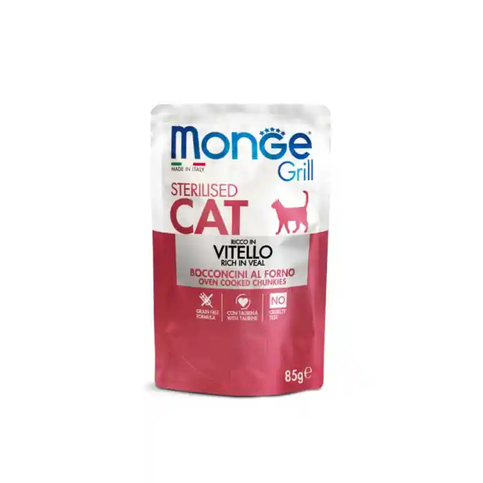 3642 MONGE C SPREM POUCHES-CHUNKIES STERIL RICH IN VEAL 85GR Retur ușor