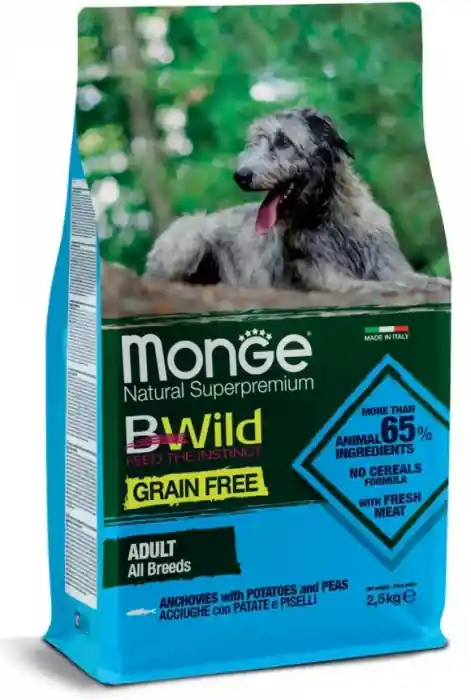 Livrare expres 4725 MONGE D BWILD GF C-CHUNKS ANCHOVIES, POTATOE&PEAS 2,5KG