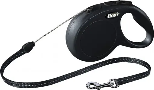 Lesa Retractabila Classic, Snur, Diverse Culori, Culoare Negru, Marime S, Dimensiune 8 m/Pana la 12 kg Retur ușor