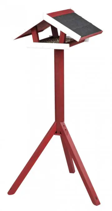 Reducere de preț Hranitor Exterior, Tip Casuta cu Suport, Lemn, 46 x 22 x 44 cm/1.15 m, Rosu/Alb