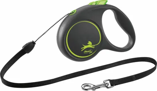 Lesa Retractabila Black Design, Snur, Culoare Verde, Marime S, Dimensiune 5 m/Pana la 12 kg Discount