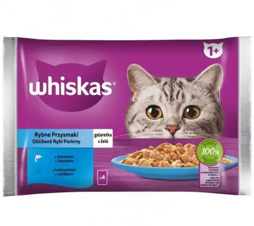 Plată securizată Hrana Umeda pentru Pisici, Whiskas Adult, Selectii din Peste In Aspic, 4 x 85 g