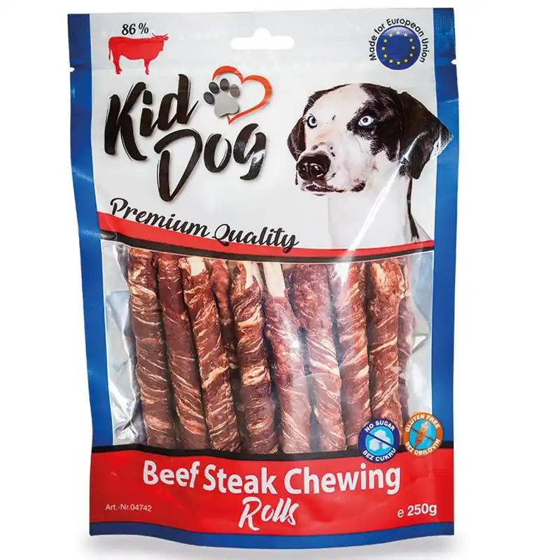 Mai ieftin KIDDOG Rulouri cu Friptură de Vită – Snacks-uri de Mestecat pentru Câini, 8 mm / 12 cm, 250g