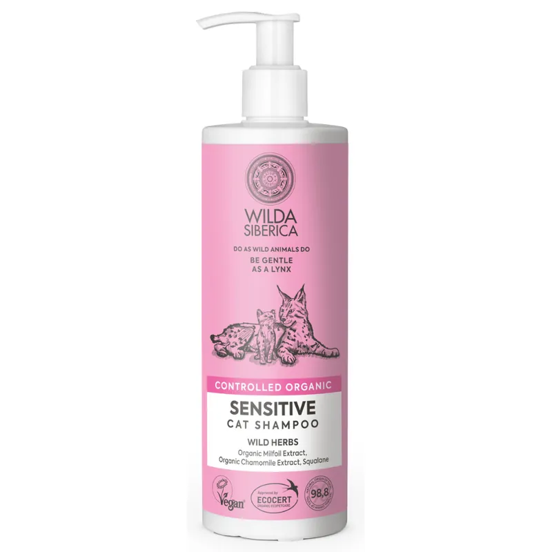 Cel mai bun preț WILDA SIBERICA Șampon Vegan Sensitive, cu Mușețel și Coada Șoricelului, Pentru Pisici cu Piele Delicată, 400ml