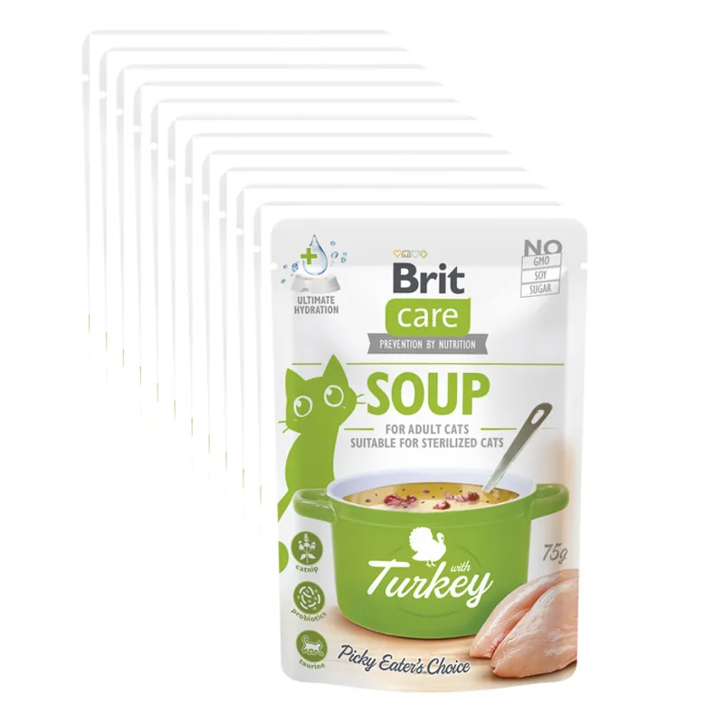 BRIT CARE Cat Soup, cu Curcan, Set Plicuri Hrana Umeda Pentru Pisici (supă cremoasă), 12x75g Reducere extra