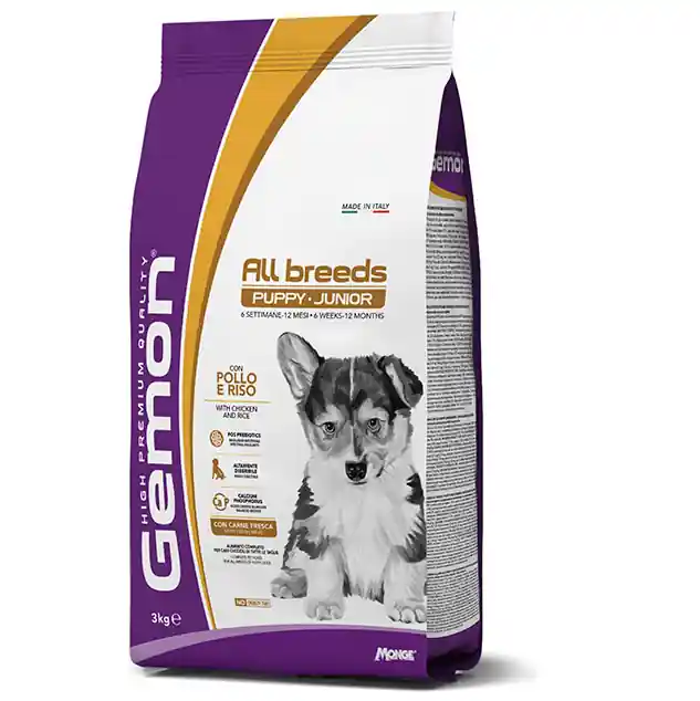 GEMON All Breeds Puppy & Junior, cu Pui si Orez – Hrană Uscată pentru Caini Juniori 3 kg Super ofertă