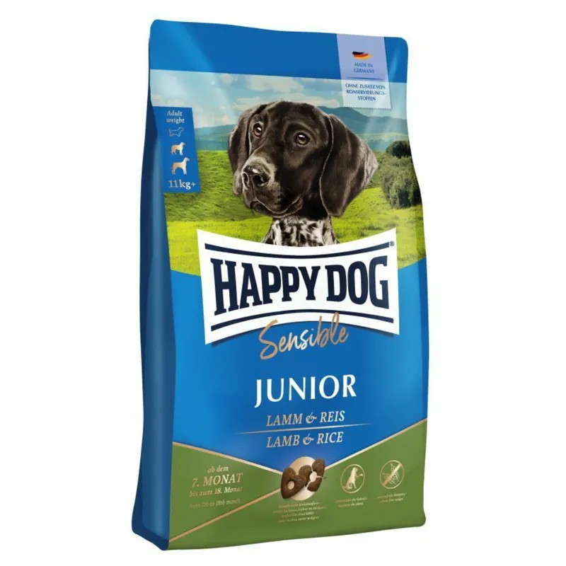 Doar azi HAPPY DOG Sensible Junior, cu Miel si Orez – Hrană Uscata Fără Gluten, pentru Câini Juniori Sensibili (7–18 Luni), 4kg