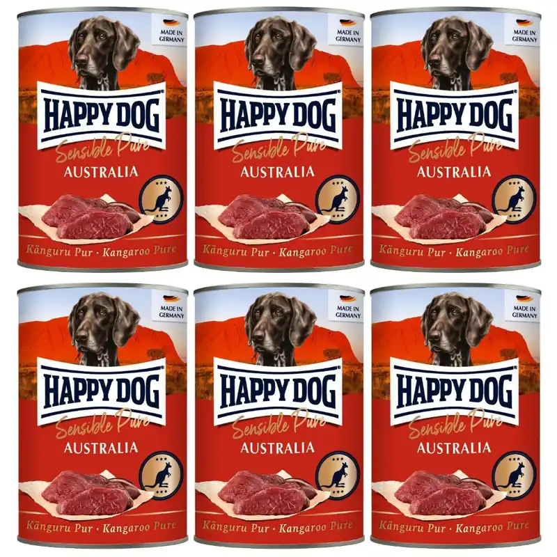 HAPPY DOG Sensible Pure Australia – Set Conserve Hrană Umedă Monoproteică fără Cereale pentru Câini Adulți, cu 100% Cangur, 6x400 g Ultima șansă