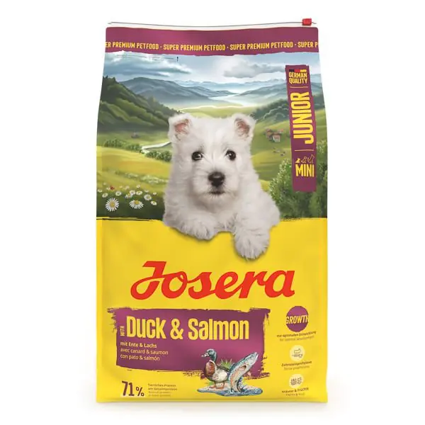 Reduceri Josera Mini Junior cu Rata si Somon, 10kg Hrană Uscată Premium pentru Căței Juniori de Talie Mică Creștere Sănătoasă și Blana Stralucitoare