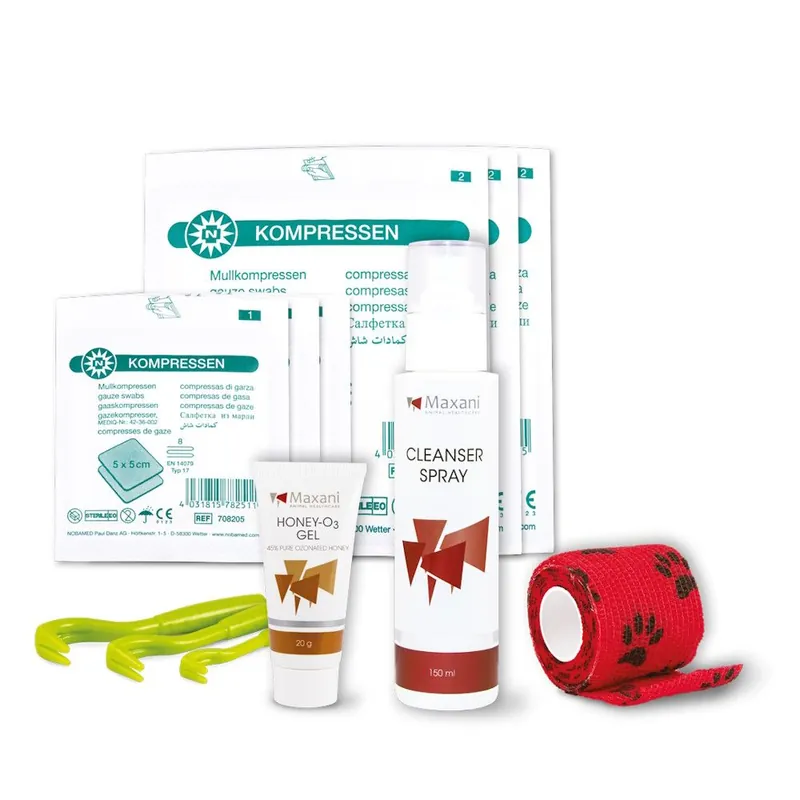 MAXANI First Aid Kit – Set Complet de Prim Ajutor pentru Caini si Pisici, cu Cleanser Spray, Honey Gel si Accesorii Livrare rapidă