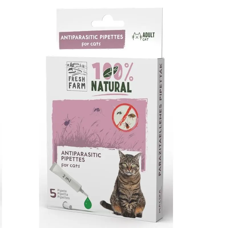 Premium Fresh Farm Spot-On Antiparazitar Cat 5x2 ml - Solutie Naturala Antiparazitara cu Extracte Vegetale si Uleiuri Esentiale