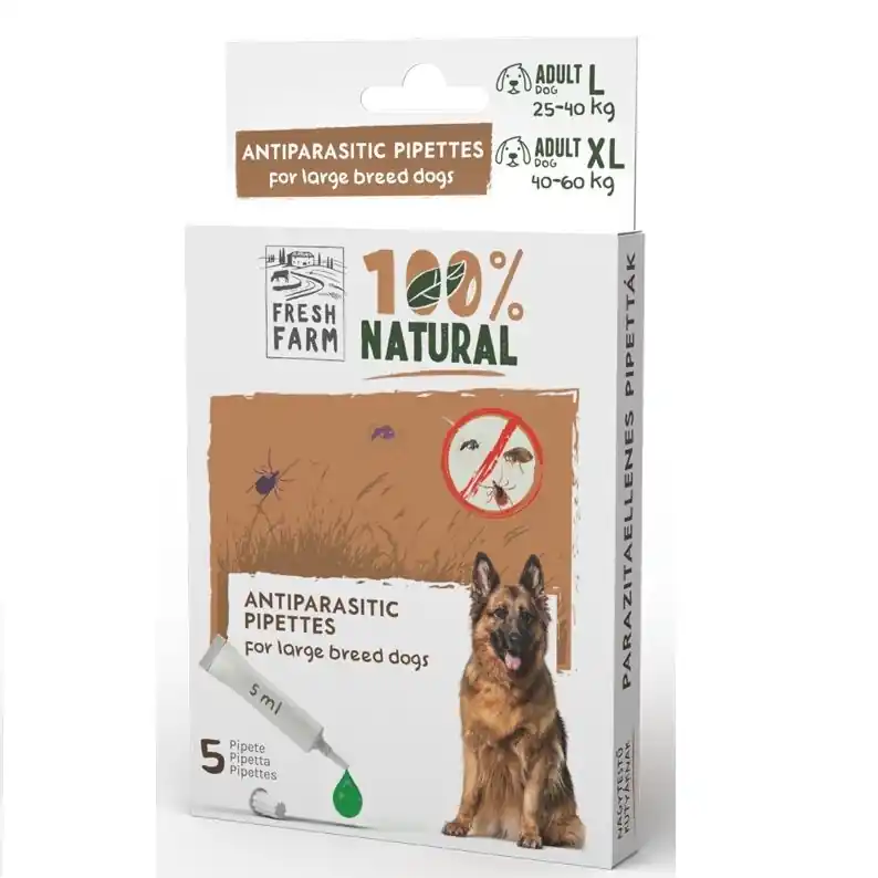 FRESH FARM Spot-On Caini de Talie Mare L-XL, 5x5 ml – Solutie Naturala Antiparazitara cu Extracte Vegetale si Uleiuri Esentiale Plată securizată
