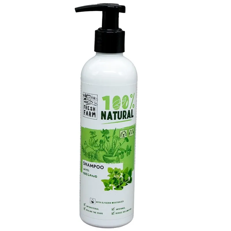 FRESH FARM Oregano Shampoo 250 ml – Sampon Antibacterian si Antifungic cu Extract Natural de Oregano pentru Caini si Pisici Ofertă specială