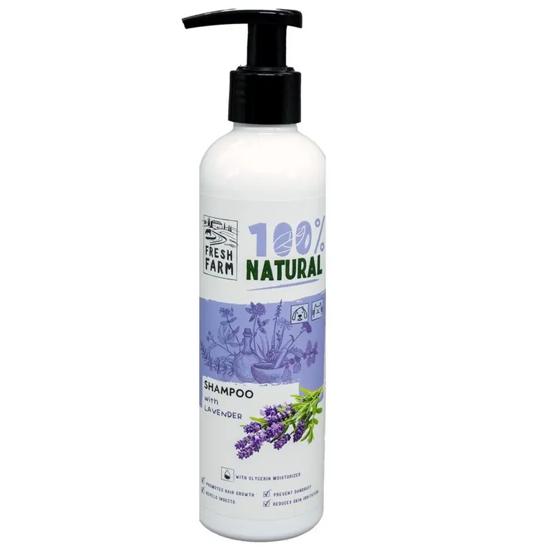 Ofertă exclusivă FRESH FARM Lavender Shampoo 250 ml – Sampon cu Extract de Lavanda pentru Caini si Pisici, Efect Calmant si Revitalizant