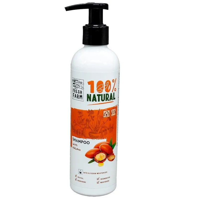 Disponibil imediat FRESH FARM Argan Shampoo 250 ml – Sampon Hidratant cu Ulei de Argan pentru Caini si Pisici, Hraneste Parul si Reda Stralucirea Naturala a Blanii