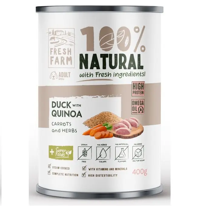 FRESH FARM Coarse Pate cu Rata, Quinoa si Morcovi, 400 g - Hrana Umeda Fara Cereale pentru Caini, Reteta Gatita la Aburi cu Textura de Pate Grosier Preț promoțional