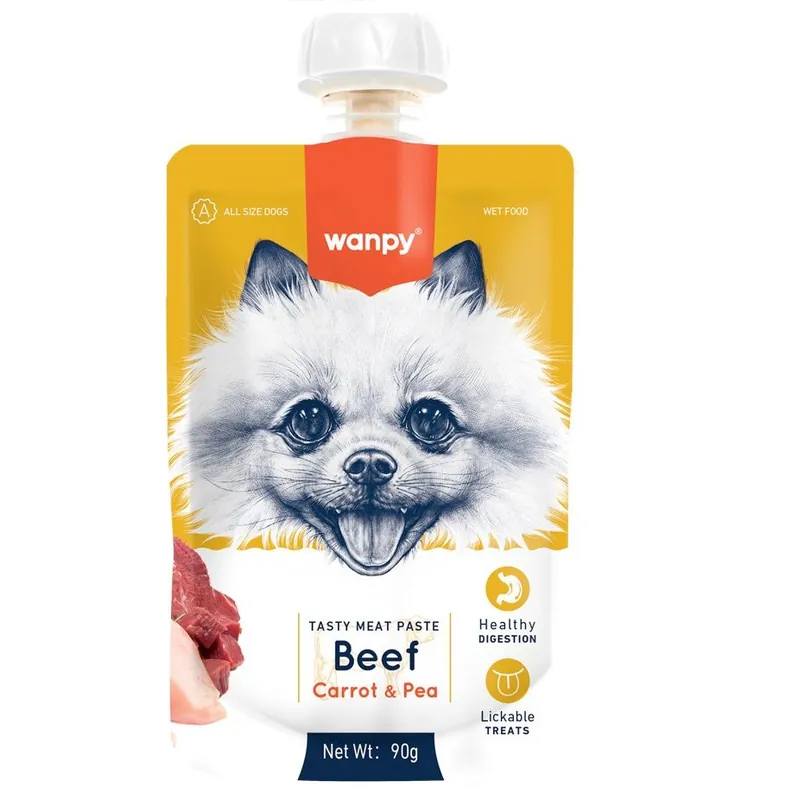 Reducere extra WANPY Tasty Meat Paste Beef, Carrot & Pea, 90 g – Recompensa pentru Caini, Pasta Cremoasa Superpremium cu Vita, Morcov, Mazare si Vitamine Esentiale