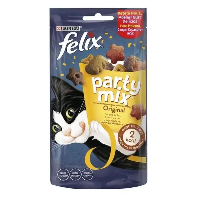 FELIX Party Mix Original Mix Recompense pentru Pisici, cu Pui, Ficat și Curcan, 60 g – Snack Crocant și Aromat pentru Răsfățul Zilnic Vezi acum