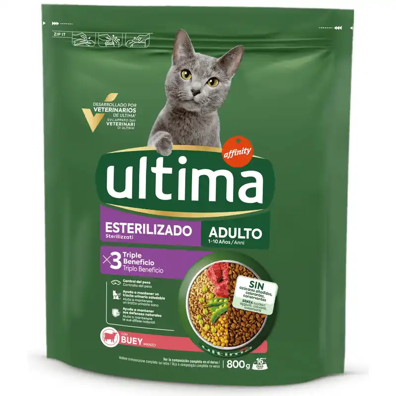 ULTIMA Cat Sterilized Adult Vită 800 g Hrană Uscată pentru Pisici Adulte Sterilizate Suport pentru Controlul Greutăţii şi Vitalitate Ofertă specială