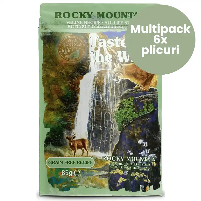 TASTE of the WILD Cat Pouch All Life Stages Rocky Mountain Multipack 6x85 g Hrana Umeda Fara Cereale pentru Pisici de Toate Varstele Bucati de Pui si Somon in Sos Preferatul clienților