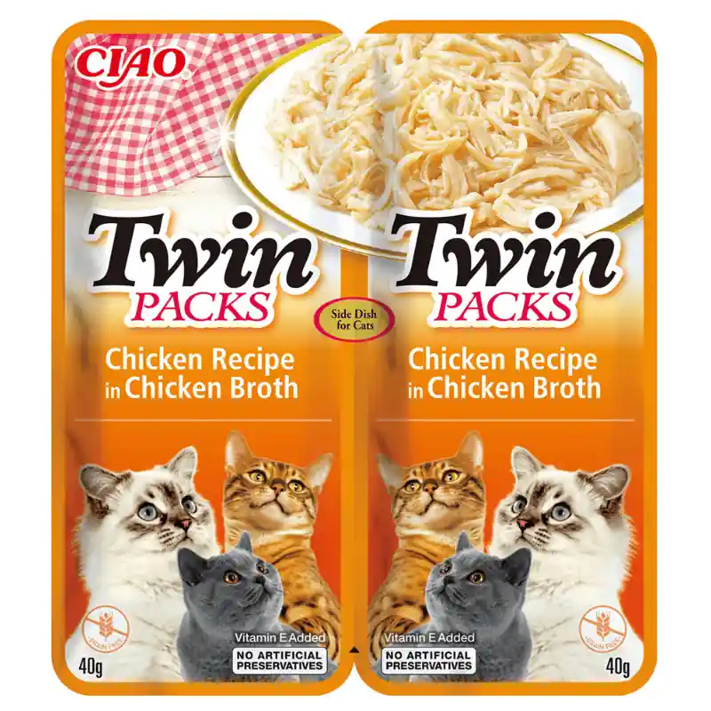 Ultima șansă CIAO Cat Twin Pui in Supa de Pui 2x40 g Hrana Umeda Complementara pentru Pisici Delicioasa, Ingrediente Naturale, Fara Cereale, Topping Palatabil