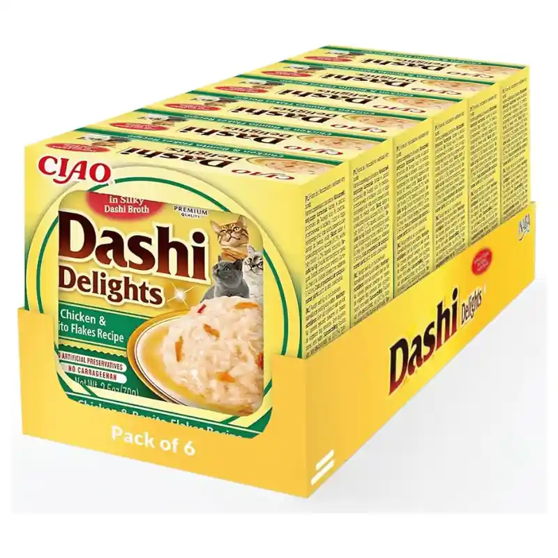 Preț redus CIAO Dashi Delights Pui si Bonito Multipack 6x70 g Hrana Umeda Complementara pentru Pisici Bucatele de Carne in Supa Dashi, Delicioasa si Sanatoasa, Fara Cereale
