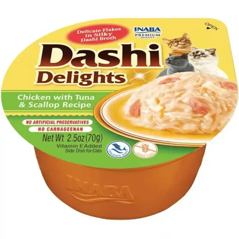 CIAO Dashi Delights pui, ton si scoici 70 g Hrana Umeda Complementara pentru Pisici Bucatele de Carne in Supa Dashi, Delicioasa si Sanatoasa, Fara Cereale Reducere specială